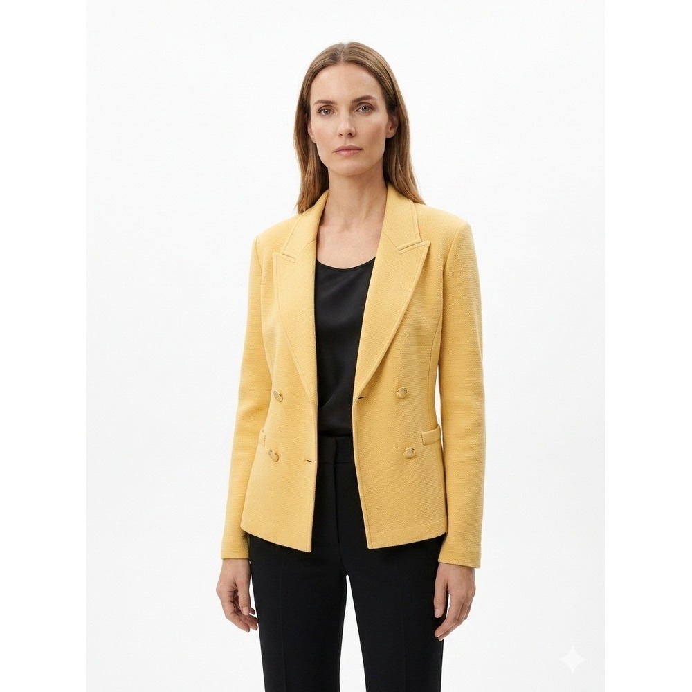 St. John Yellow Wool Blend Double Breasted Knit Blazer Jacket Size 12 USA